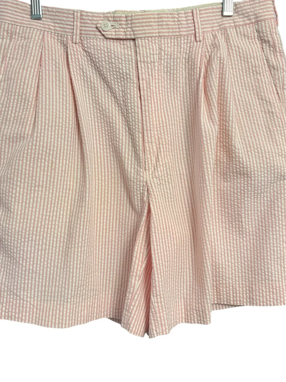 Berle Pink/White Pleated  Striped Seersucker Mens Shorts sz 34”